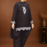 3 piece stitched lawn suit for women black embroidered